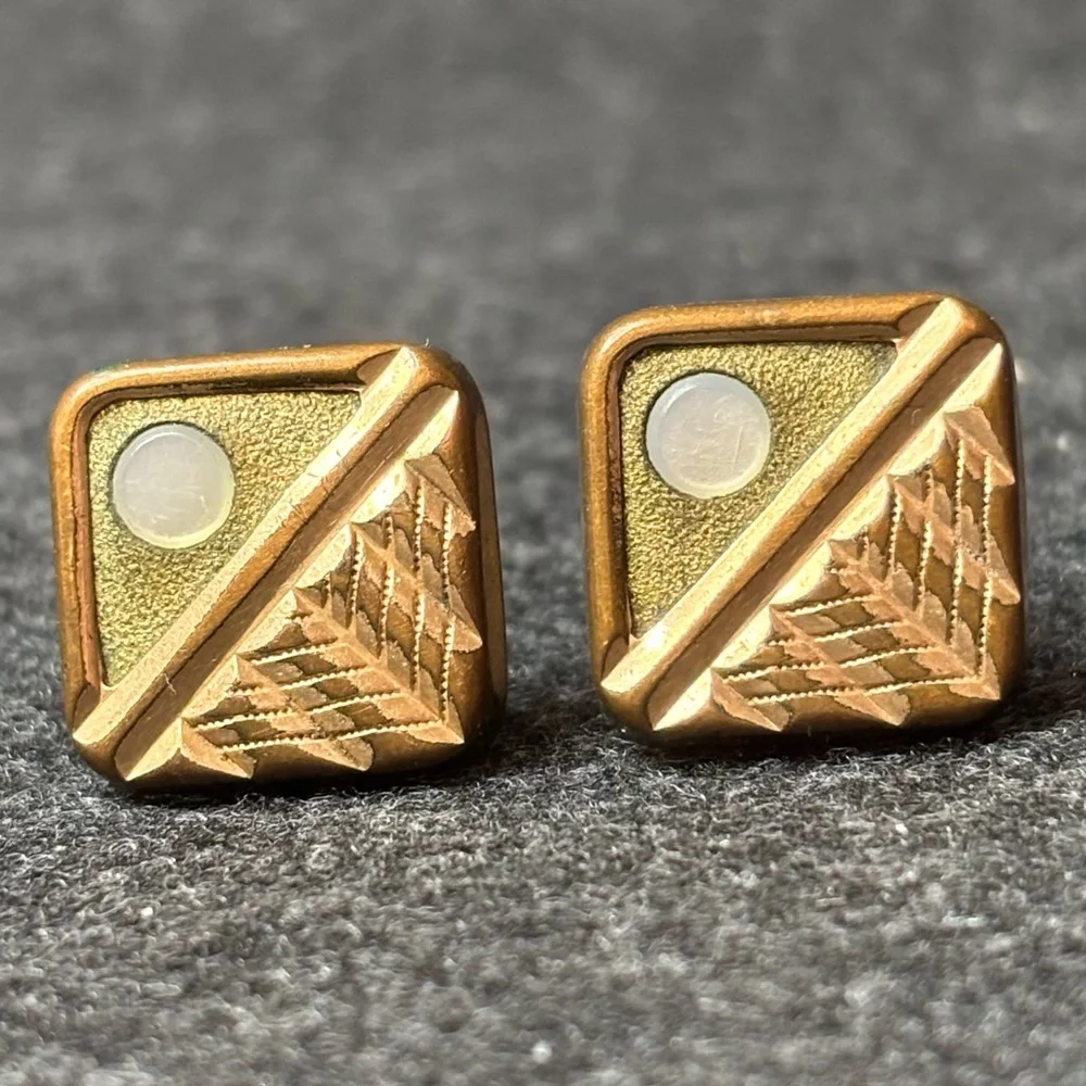 Vintage Gold and Bronze Cufflinks with Mother of Pearl Inlay
